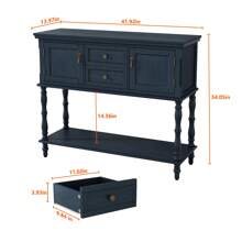 Console Table With 2 Drawers, Retro Entryway Table With 2 Door Cabinets And Open Storage Shelf, Narrow Long Sofa Table, Behind Couch Table For Living Room, Foyer And Hallway - 藍色 - 查看 6