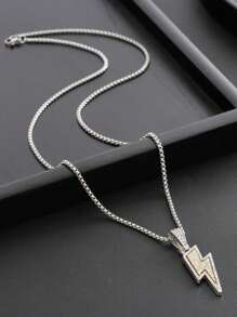 1入組時尚雙層鑽石閃電吊墜項鍊，個性化多用途項鍊，男女皆宜的朋克嘻哈配件，適合日常女士和男士穿戴 - 彩色 - 查看 4