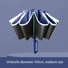 超大全自动折叠雨伞，适用于汽车、旅行和家庭，高品质，防风，适合休闲和商务，黑色涂层，适合 1-3 人，超大遮篷适合大雨天气 - 藏蓝色 - 查看 16