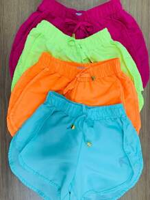 KIT 4 SHORTS TACTEL MENINA NEON INFANTIL PISCINA PRAIA JUVENIL - Multicolorido - Visão 2