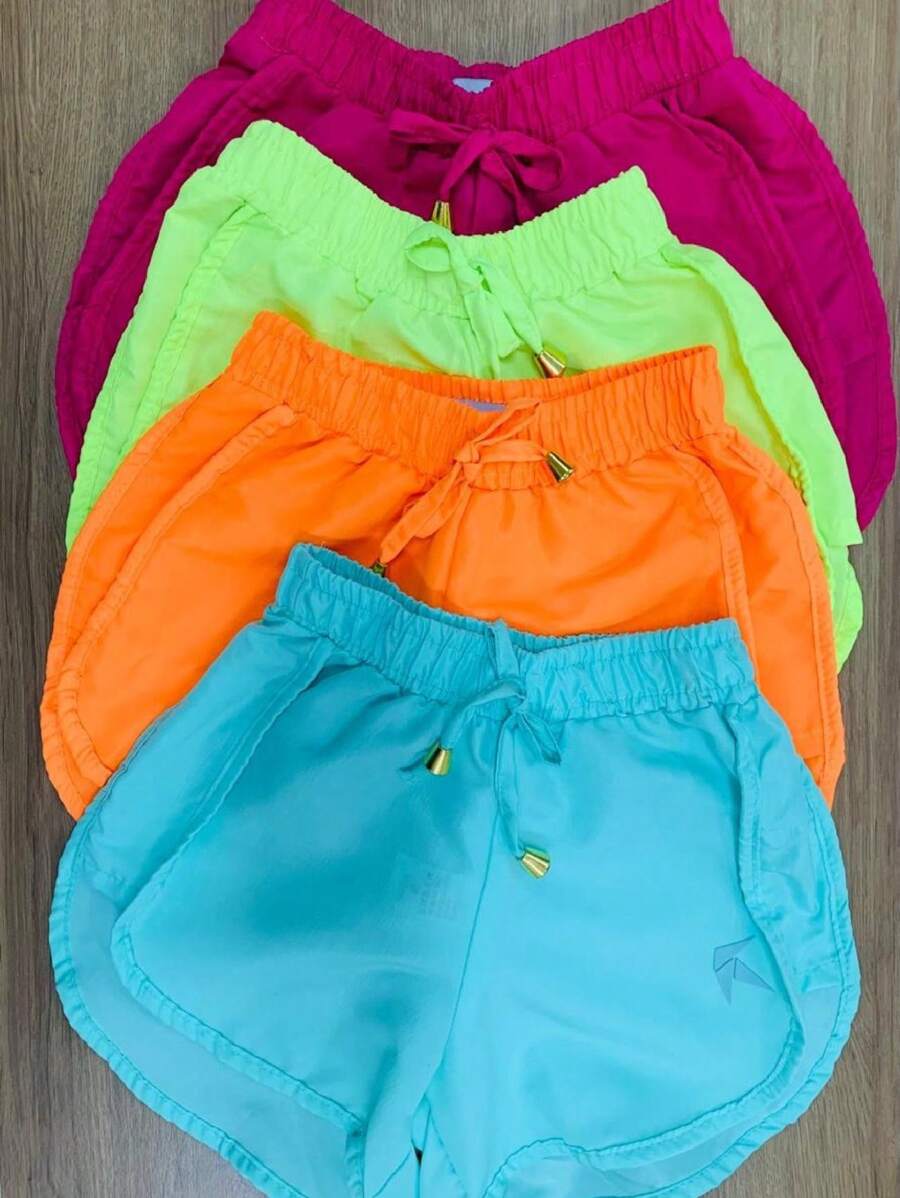KIT 4 SHORTS TACTEL MENINA NEON INFANTIL PISCINA PRAIA JUVENIL