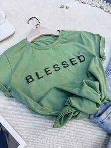 Women's T-Shirt, T-Shirt, Plain, Social, Casual, Cotton Blouse, Baby Look Tshirt, Cropped - 綠色 - 查看 1