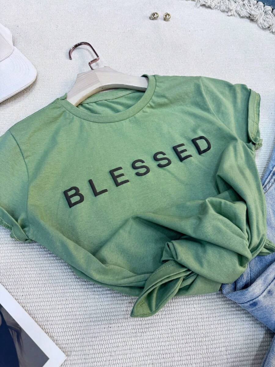 Women's T-Shirt, T-Shirt, Plain, Social, Casual, Cotton Blouse, Baby Look Tshirt, Cropped - 綠色 - 查看 1