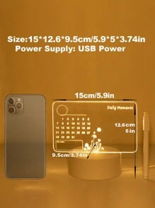 1pc 3D Light-Up Calendar Writing Board With Erasable Pen Marker,USB Novelty Small Night Light, Decorative Table Lamp, LED Desk Lamp - Yellow - View 2