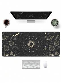 1pc New Design Mouse Pad 90x40cm Large Size Computer Keyboard Desk Pad, Beautiful And Dirt Resistant, Water-Resistant, Simple Star And Sun Design Ideal For Gaming And Office Use, Non-Slip Rubber Base