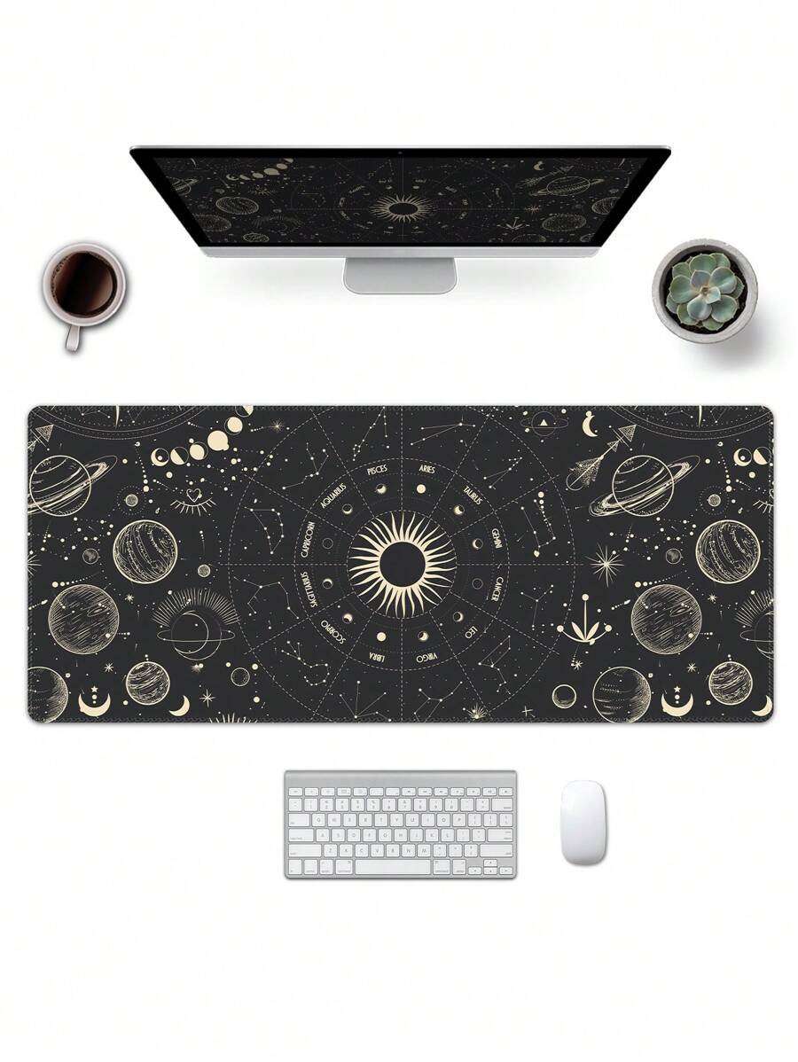 1pc New Design Mouse Pad 90x40cm Large Size Computer Keyboard Desk Pad, Beautiful And Dirt Resistant, Water-Resistant, Simple Star And Sun Design Ideal For Gaming And Office Use, Non-Slip Rubber Base