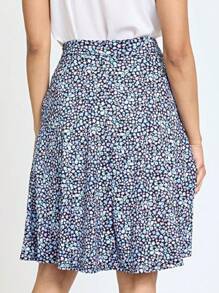 Boho Retro Knee Length Skirt Ditsy Floral - Blue - View 7