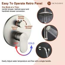 MONDAWE 8 Inch 3-Functions Wall Mounted Rainfall Shower Body Round Top Spray System With Handheld