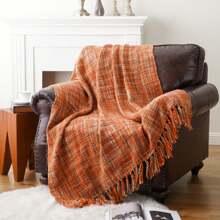 Battilo Orange Throw Blanket For Sofas Rustic Fall Decorative Bed Throws Boho Knitted Throw Travel Blanket Nap Throw For Armchair Couch And Bed 127x152cm - 橘色 - 查看 6