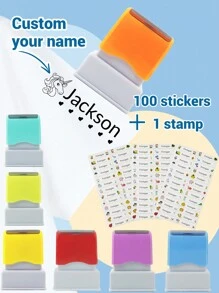 100 miếng dán tên và 1 con dấu tên hoạt hình cho quần áo trẻ em, con dấu tên chống thấm nước được cá nhân hóa cho học sinh và doanh nghiệp sử dụng, con dấu tên tùy chỉnh cho quần áo, con dấu chữ ký viết tay, nhãn tên, con dấu tên tự động đóng dấu hoạt hình tùy chỉnh tự làm cho học sinh, văn phòng phẩm quà tặng cá nhân - trái cam - Xem 2