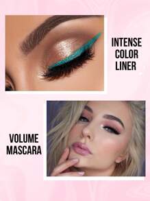 Misslyn 迷人眼妆套装，2 件套，浓密彩色眼线笔，奶油色，眼影和眼线笔，可削尖眼线笔，超级着色，可混合，无动物实验，光滑，持久，高度着色，不晕染，顺滑柔软滑动。Boombastic 丰盈睫毛膏，黑色丰盈和长度可水洗构建睫毛膏，可构建和去除配方，易于清洗和去除，加长和丰盈，打造全扇形效果，纯素，无麸质，无动物实验，丰盈，加长，不结块，定义，卷曲，繁殖，无限长度，持久，丰盈效果，不晕染，定义睫毛，高色素 - 25 Aqua Green+1 Black - 查看 2