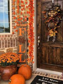 1/6/12/24pcs Artificial Autumn Leaf Wreath, Ivy Hanging Vine Garland, Fake Maple Leaf Wreath For Halloween Thanksgiving Holiday Decor, Home Wedding Fireplace Party, Fall Home Decoration Halloween Decor Room Decor,Fake Plants