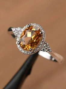 1pc New Black Zirconia Ring, Women Engagement Jewelry