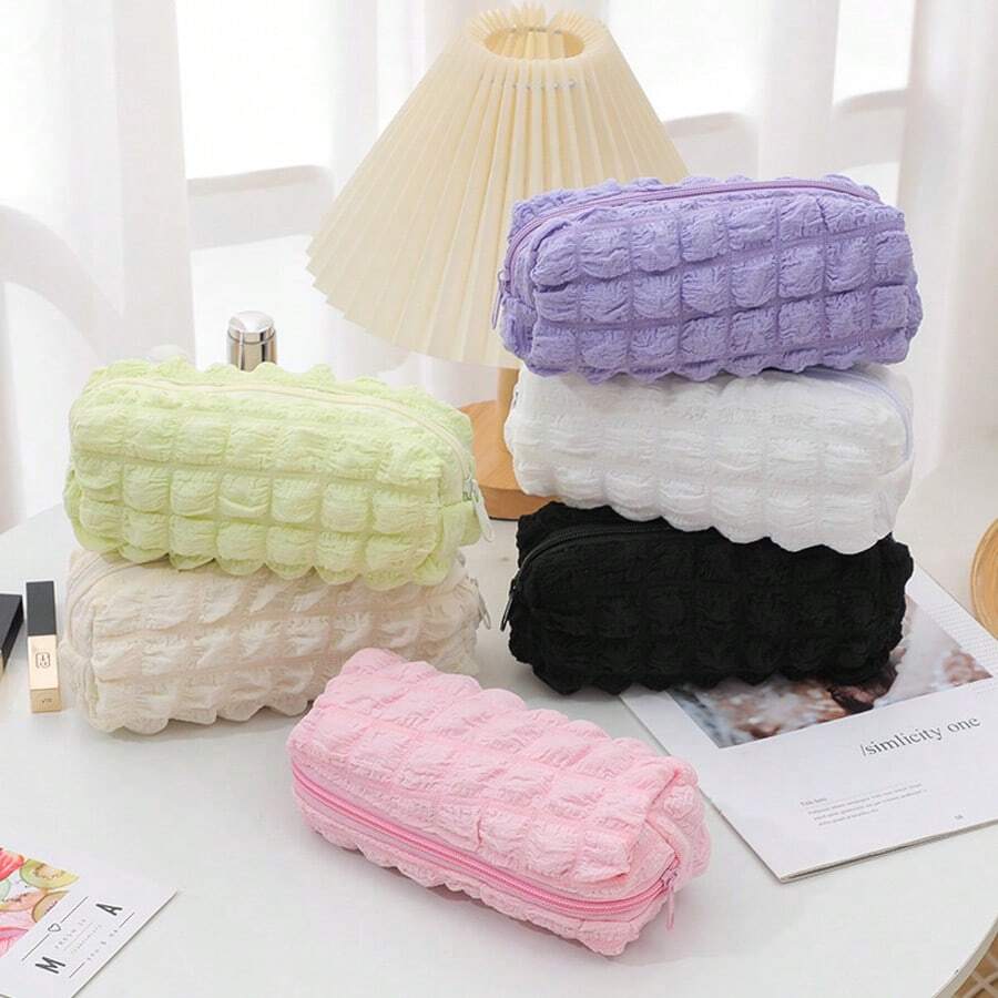 1pc Macaron Pencil Case Pen Bag Cosmetic Pouch Travel Cosmetic Kit Brush Holder Large Capacity Organizer Portable Soft Toiletry Organizer Pencil Holder Storage Bag,Back To School,School Supplies,Pencil Pouch,School Bag