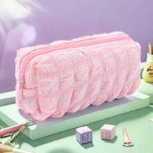 1pc Macaron Pencil Case Pen Bag Cosmetic Pouch Travel Cosmetic Kit Brush Holder Large Capacity Organizer Portable Soft Toiletry Organizer Pencil Holder Storage Bag,Back To School,School Supplies,Pencil Pouch,School Bag