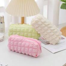 1pc Macaron Pencil Case Pen Bag Cosmetic Pouch Travel Cosmetic Kit Brush Holder Large Capacity Organizer Portable Soft Toiletry Organizer Pencil Holder Storage Bag,Back To School,School Supplies,Pencil Pouch,School Bag