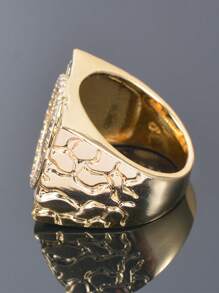 1pc 14k Golden Plated Imitation Gold Copper Ring,50 Peso Cubic Zirconia Mexican Commemorative Coin Ring,Golden Nugget Ring Men's Holiday Gift For Men - Yellow Gold - View 5