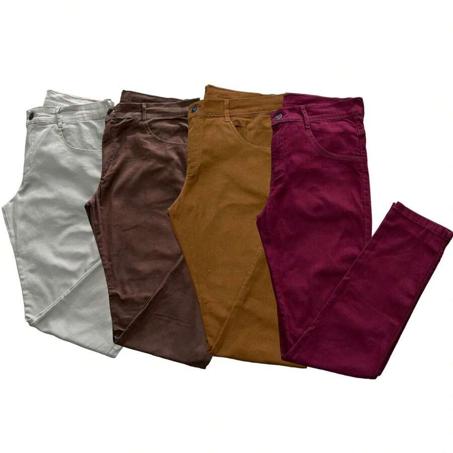 KIT 4 BASIC MEN'S TWILL TROUSERS SLIM MODEL WITH ELASTANE MEN'S FASHION TOP COLORS READY FOR DELIVERY - 彩色 - 查看 1