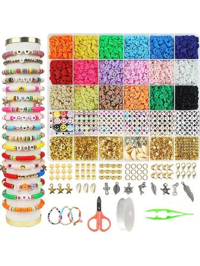 4600pcs Polymer Clay Beads Set For Bracelet Making, Including Flat Round Clay Spacer Beads, Hematite Beads, Ideal For Birthday Parties, , New Year's Gifts