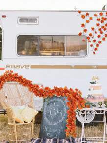 1/6/12/24pcs Artificial Autumn Leaf Wreath, Ivy Hanging Vine Garland, Fake Maple Leaf Wreath For Halloween Thanksgiving Holiday Decor, Home Wedding Fireplace Party, Fall Home Decoration Halloween Decor Room Decor,Fake Plants