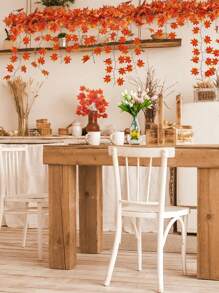 1/6/12/24pcs Artificial Autumn Leaf Wreath, Ivy Hanging Vine Garland, Fake Maple Leaf Wreath For Halloween Thanksgiving Holiday Decor, Home Wedding Fireplace Party, Fall Home Decoration Halloween Decor Room Decor,Fake Plants