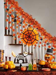 1/6/12/24pcs Artificial Autumn Leaf Wreath, Ivy Hanging Vine Garland, Fake Maple Leaf Wreath For Halloween Thanksgiving Holiday Decor, Home Wedding Fireplace Party, Fall Home Decoration Halloween Decor Room Decor,Fake Plants