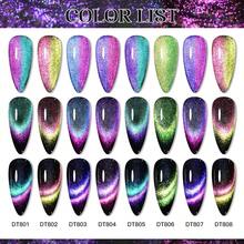 3 件套猫眼凝胶指甲油套装，夏季指甲彩虹猫眼凝胶指甲油，8 色 9D 银河星空效果猫眼凝胶指甲油，银河闪光银河效果猫眼指甲油配黑色凝胶套装，可浸泡 UV LED 猫眼指甲油美甲套装在家 DIY 美甲用品，附赠磁棒，送给女性的礼物 - 彩色 - 查看 9