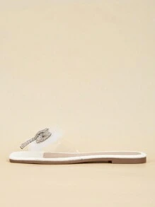 女士新款优雅水钻蝴蝶结甜美休闲假日平底凉鞋情人节