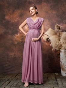 Faeriesty Dressalisa Maternity Draped Neckline Contrast Sequin Formal Party Dress - Dusty Pink - View 3