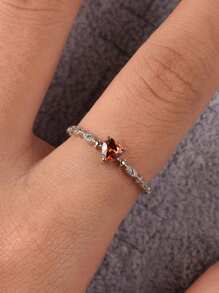 1 PIEZA Anillo de dama sencillo y elegante casual de corazón de circonita en plata .925, regalo de joyería para dama, regalo de cumpleaños, regalo de fiesta, regalo de San Valentín