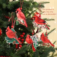 9pcs, Red Cardinal Christmas Ornaments Wooden Cardinals Birds For Christmas Tree Ornament Decorations Memorial Gifts - Red - View 4