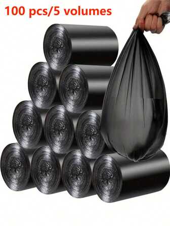 100/5volume Black Disposable Garbage Bag Kitchen Storage Cleaning Waste Bags Privacy Pet Waste Plastic Bag For Occupational Work And Industrial Use Trash Bags For Kitchen Bathroom Bedroom Office Use For Office Buildings/Shops,Kitchen,Bathroom,Home,Household Suppliers