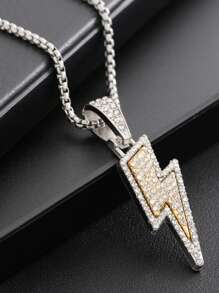 1入組時尚雙層鑽石閃電吊墜項鍊，個性化多用途項鍊，男女皆宜的朋克嘻哈配件，適合日常女士和男士穿戴 - 彩色 - 查看 1