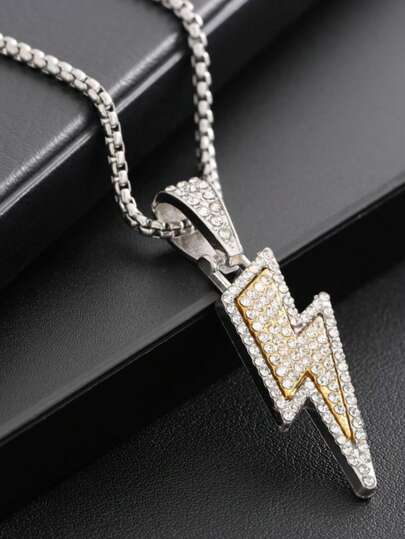 1入組時尚雙層鑽石閃電吊墜項鍊，個性化多用途項鍊，男女皆宜的朋克嘻哈配件，適合日常女士和男士穿戴