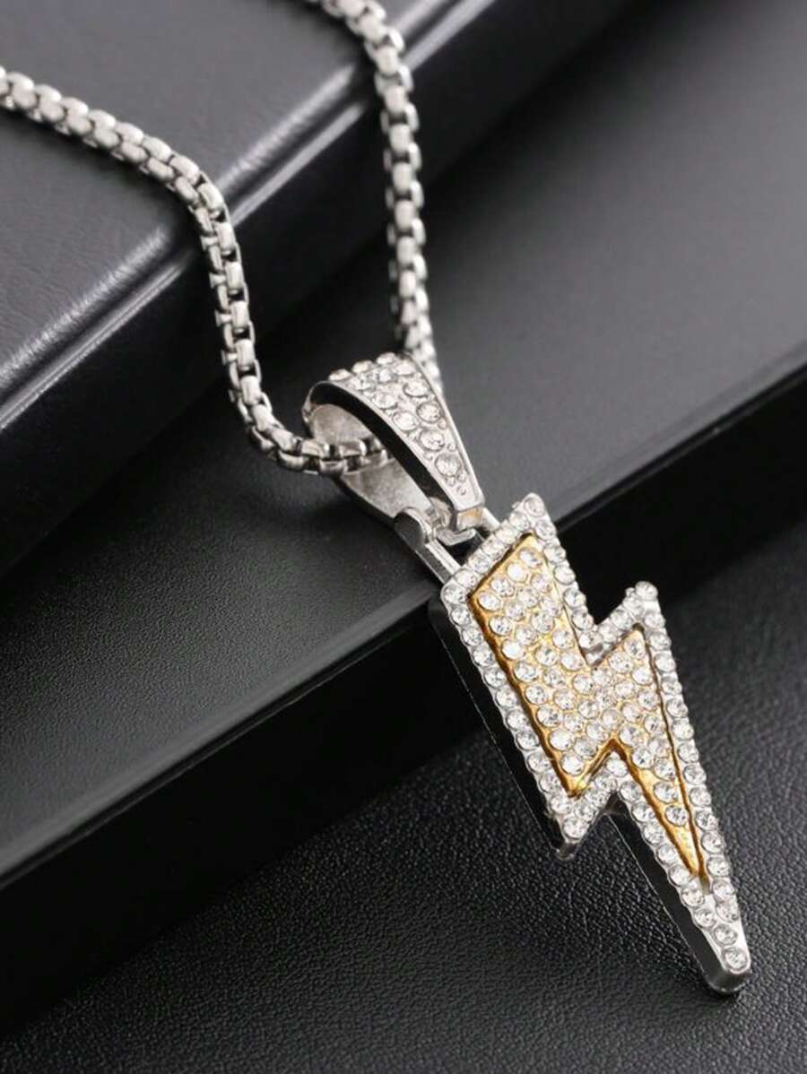 1入組時尚雙層鑽石閃電吊墜項鍊，個性化多用途項鍊，男女皆宜的朋克嘻哈配件，適合日常女士和男士穿戴 - 彩色 - 查看 1