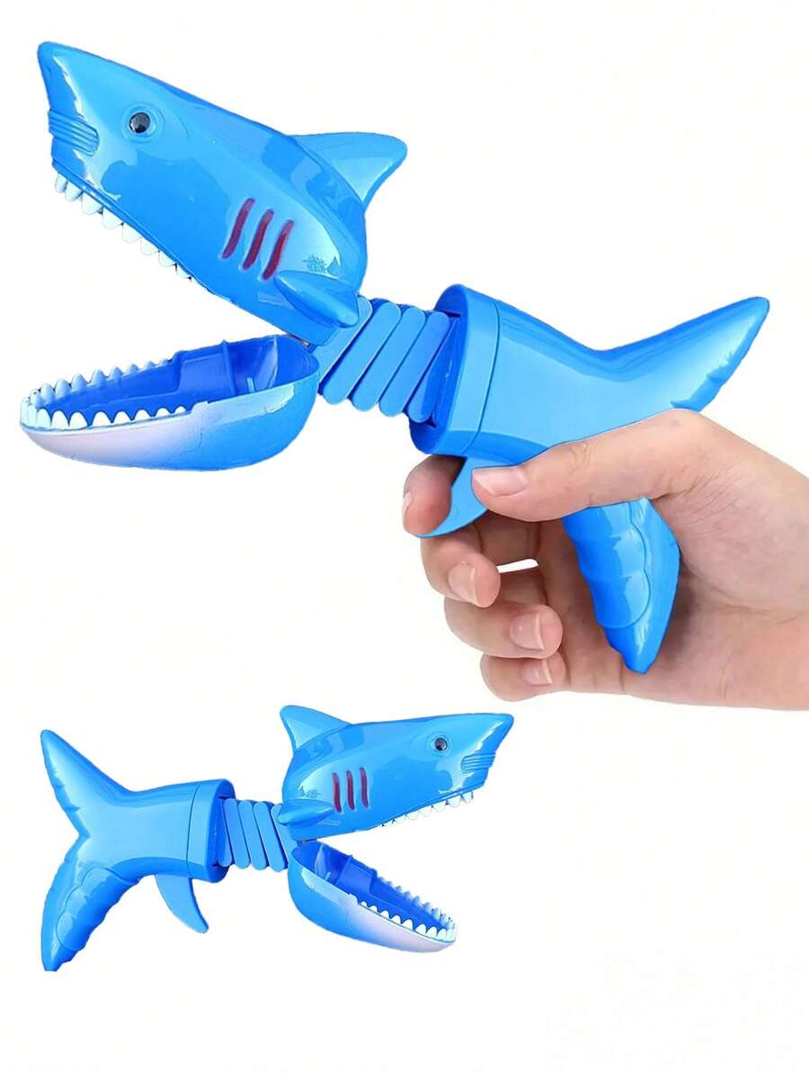 1pc Creative Shark Prank Prop - Retractable Spring Manoeuvring Clip Biting Hand, Pressing Dinosaur Will Bite Hand Shark Retractable Gun Head Swing Biting Hand Prop, For Adult Use Only - Blue - View 1