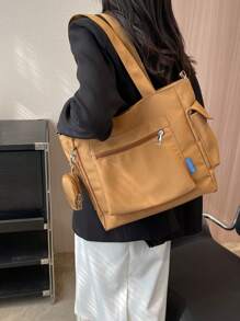 1个时尚休闲纯色大容量零钱包手提包，适合大学/学院教室/通勤/工作/节日/度假/假日，适合女性、职场新人、白领、女孩、大学生、女士等。 - 棕色 - 查看 8