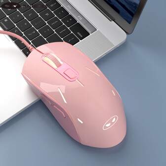 1pc G12 Wired Mute Gaming Mouse , 7 Colors Breathing LED Backlit Mouse, 6 Adjustable DPI Ergonomic Optical Computer Mouse for Windows PC Gamers - Pink