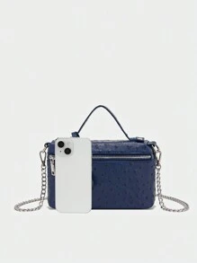 1pc Elegant Women PU Leather Stone/Ostrich/Snake Texture Simple Tote Bag & Cosmetic Bag