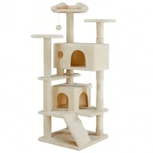 OLIXIS Cat Tree Tower For Indoor Cats, 54in Tall Multi-Level Pet Furniture, Kitty Play House With Sisal Scratching Post, Large Condo, Climbing Ladder, Plush Toy For Kitten, Anti-Tilt, Beige - 米色 - 查看 8
