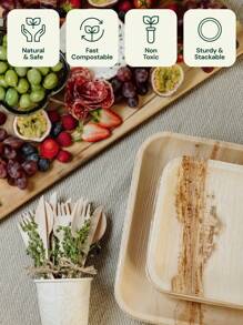 Palm Leaf Plates, 50 Pc, 8", Disposable & Compostable, Plates, Palm Leaf, Natural Color, Round, Dinnerware, Suitable For Parties/Weddings/Gatherings - Natural - View 10