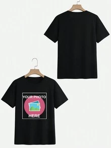 Camiseta de mujer con patrón personalizado, cumpleaños/Día de San Valentín/Día del Padre/Fiesta/Aniversario/Personalización de patrón casual negro - Negro - Ver 3