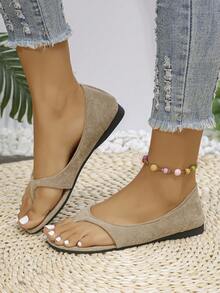 Women's Summer New Minimalist Thong Sandals, Versatile Modern Fashion Casual Beach Flats - Grey - View 3