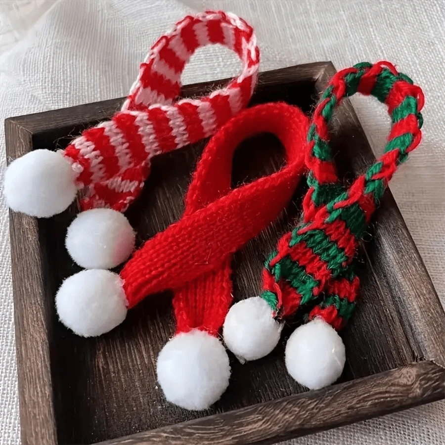3 件圣诞迷你针织围巾、帽子和瓶盖套装，圣诞礼品配件，圣诞节 - 彩色 - 查看 1