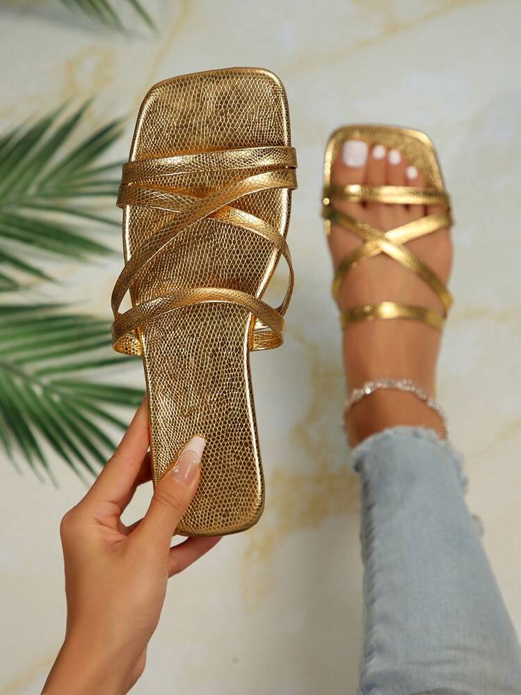 Shiny gold sandals shop