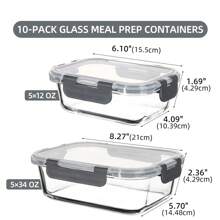 20PCS Reusable Glass Meal Prep Containers With Airtight Lids, Leak-Proof Durable Food Storage Containers For Kitchen, Party, Leftovers, And Multi-Scene Use, Microwave Oven Dishwasher Freezer Compatible(10 Containers+10 Lids) - 灰色 - 查看 3