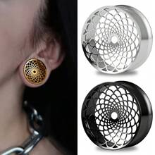 2 PIEZAS Enchufes y túneles para orejas elegantes con patrón de red y calado, hipoalergénicos, de acero inoxidable 316L para perforaciones corporales en orejas estiradas, joyería