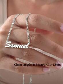 1 件女士个性化名字项链时尚不锈钢珠宝费加罗链项链情人节礼物节日派对配饰定制字母名字吊坠颈链 - 銀色 - 查看 4