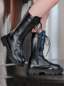 Bottes hautes zippées de couleur unie à la mode pour filles, bottes montantes antidérapantes pour l'automne et l'hiver, chaussures pour enfants