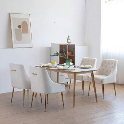 Conjunto de 4 cadeiras de sala de jantar com assento acolchoado em tecido de veludo grosso, pernas de metal, cadeira de cozinha de design moderno, para cozinha, sala de jantar, sala de estar, quarto